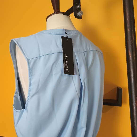 Allegra K Sleeveless Blue V-Neck Button Down Shift Dress New With Tags Size L - Picture 9 of 16